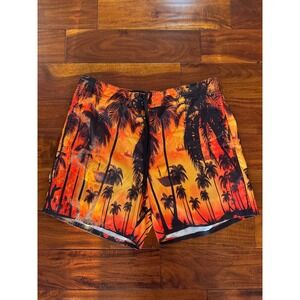 Reel Legends Mens Swim Trunks XL Orange Tropical Sunset Palm Tree Board Shorts